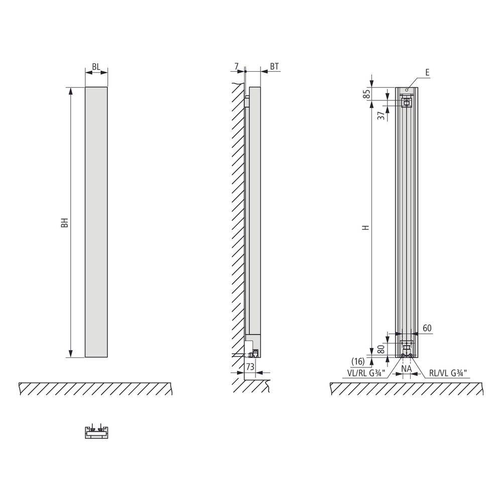 Kermi Beams Designheizkörper 1800x100x150mm, 671W bei 75/65/20 Grad C, Weiß Seidenglanz-2