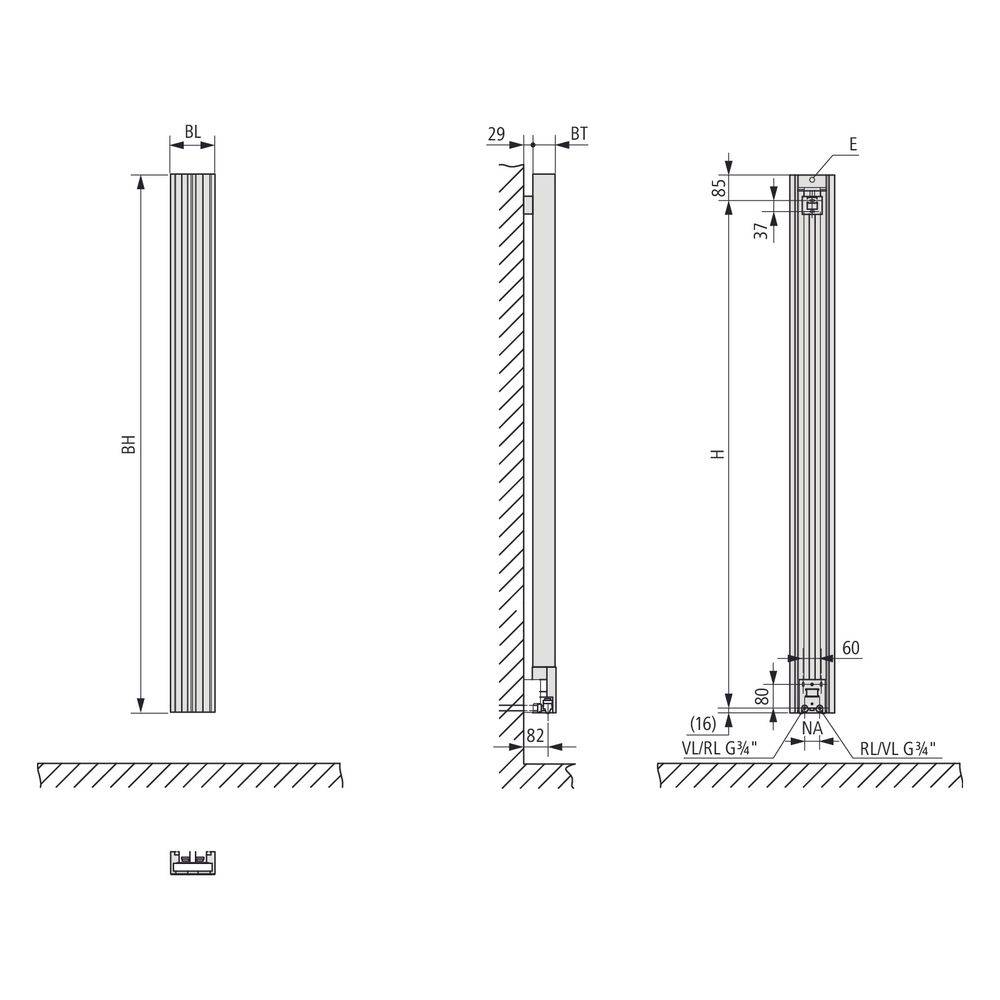 Kermi Beams Designheizkörper 1800x100x150mm, 671W bei 75/65/20 Grad C, Weiß Soft-2