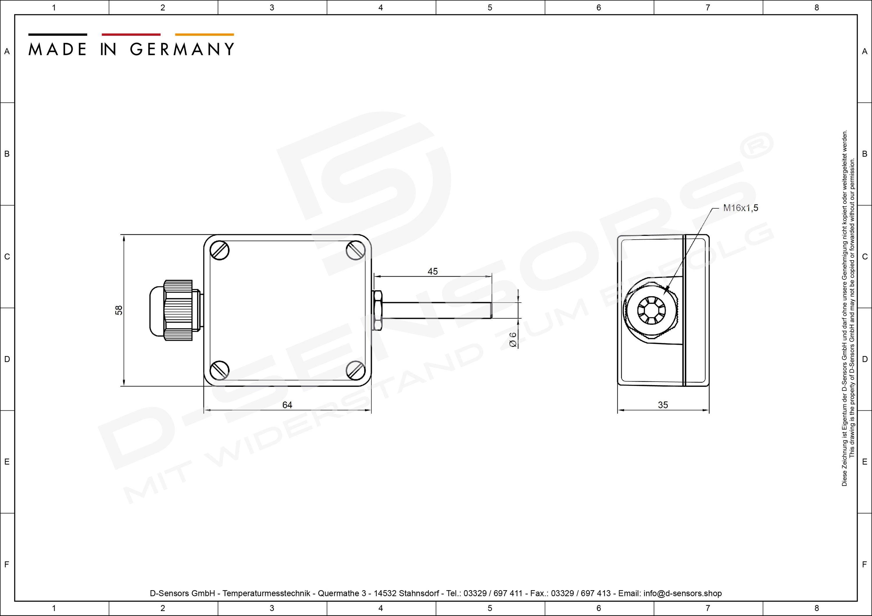 Außentemperaturfühler A2-S01-3L D-Sensors -30 bis 90 °C Pt100-1