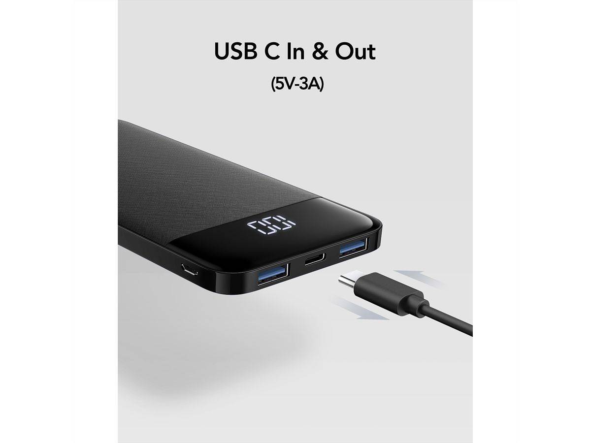 CHARMAST Powerbank W1056 10000mah black, Ultraslim Powerbank Universal Kompatibel Powerbank mit 10.000mah Kapazität Ein-5