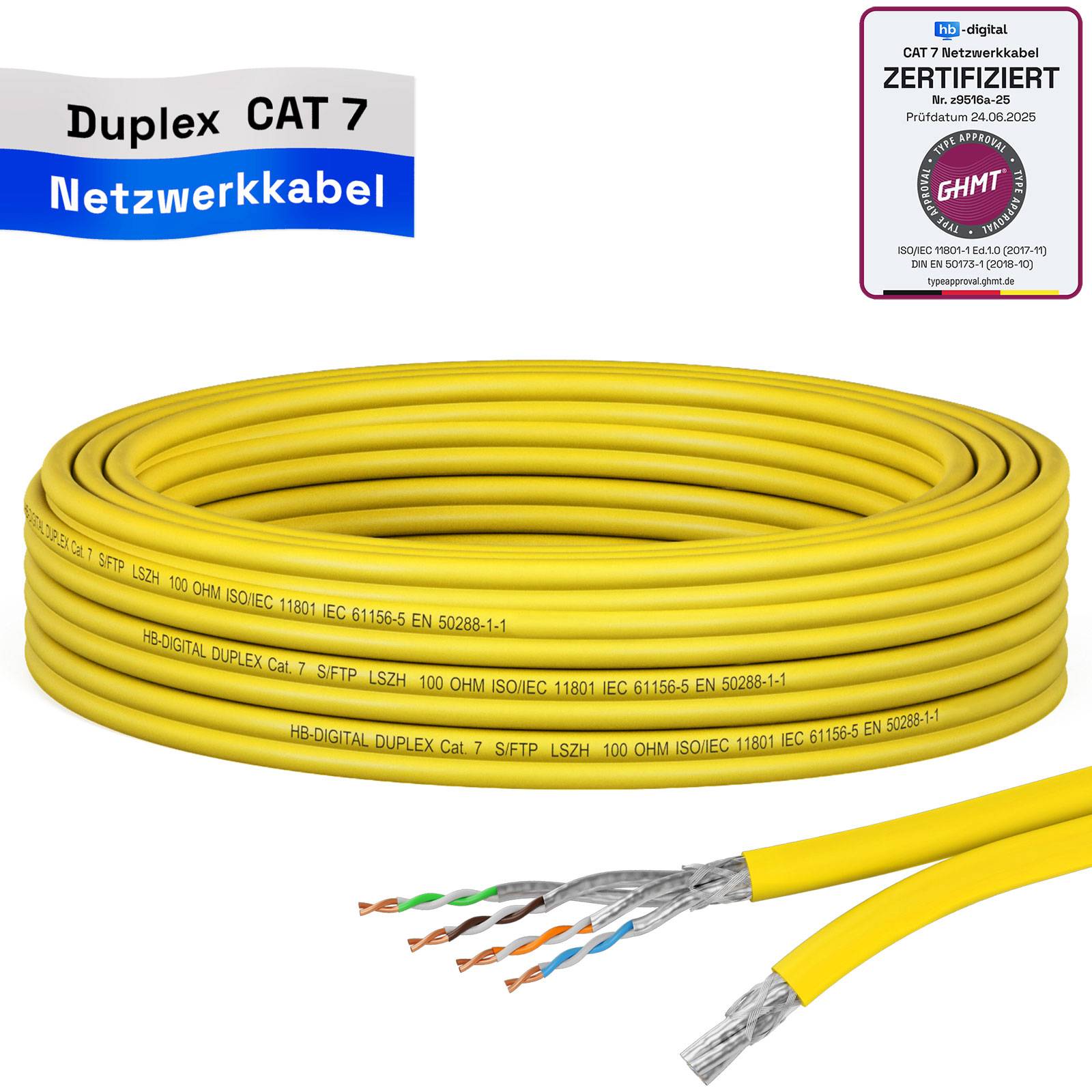 hb-digital Netzwerkkabel CAT 7 Duplex 5m max. 1000 MHz S/FTP LSZH AWG23 gelb