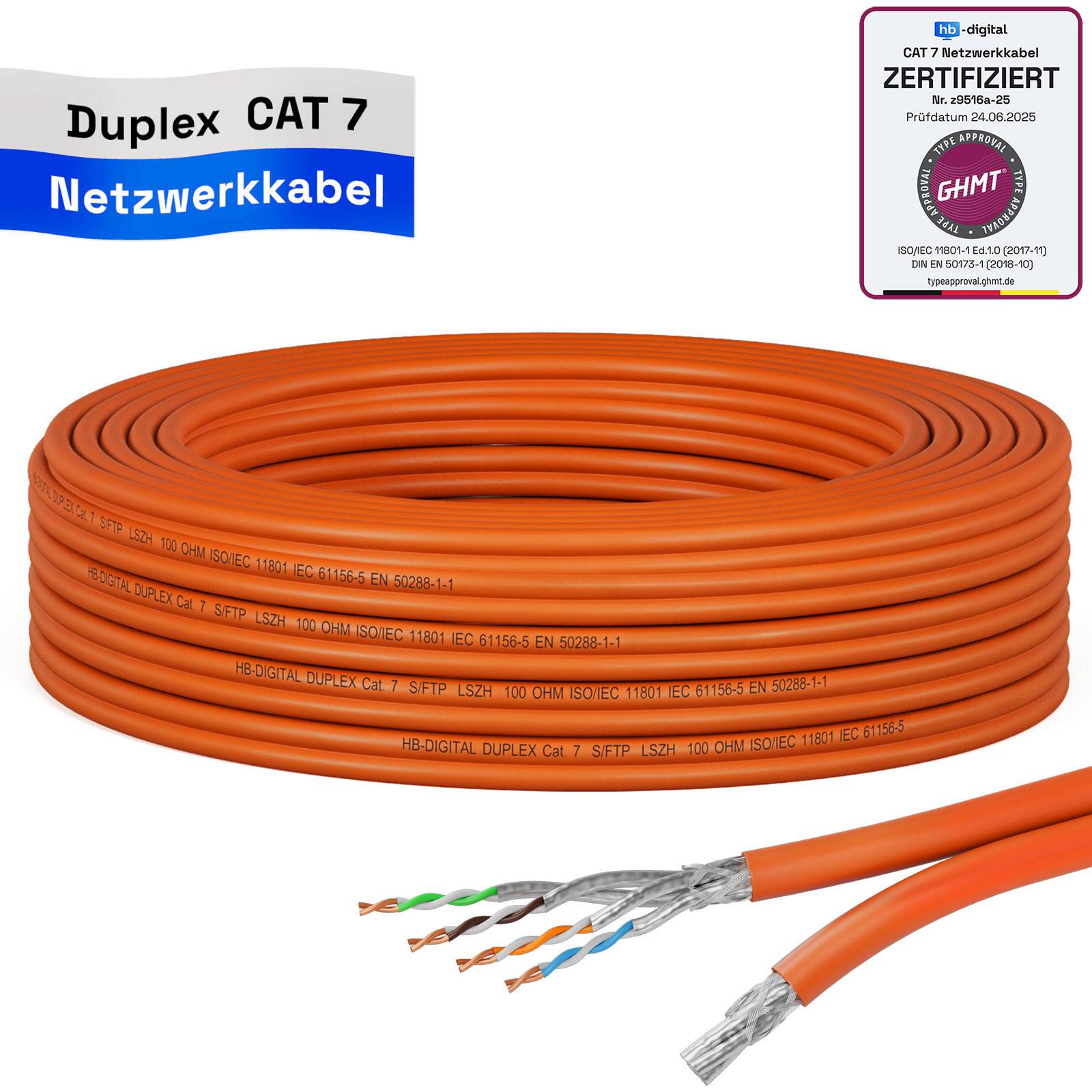hb-digital Netzwerkkabel CAT 7 Duplex 10m max. 1000 MHz S/FTP LSZH AWG23 orange-0