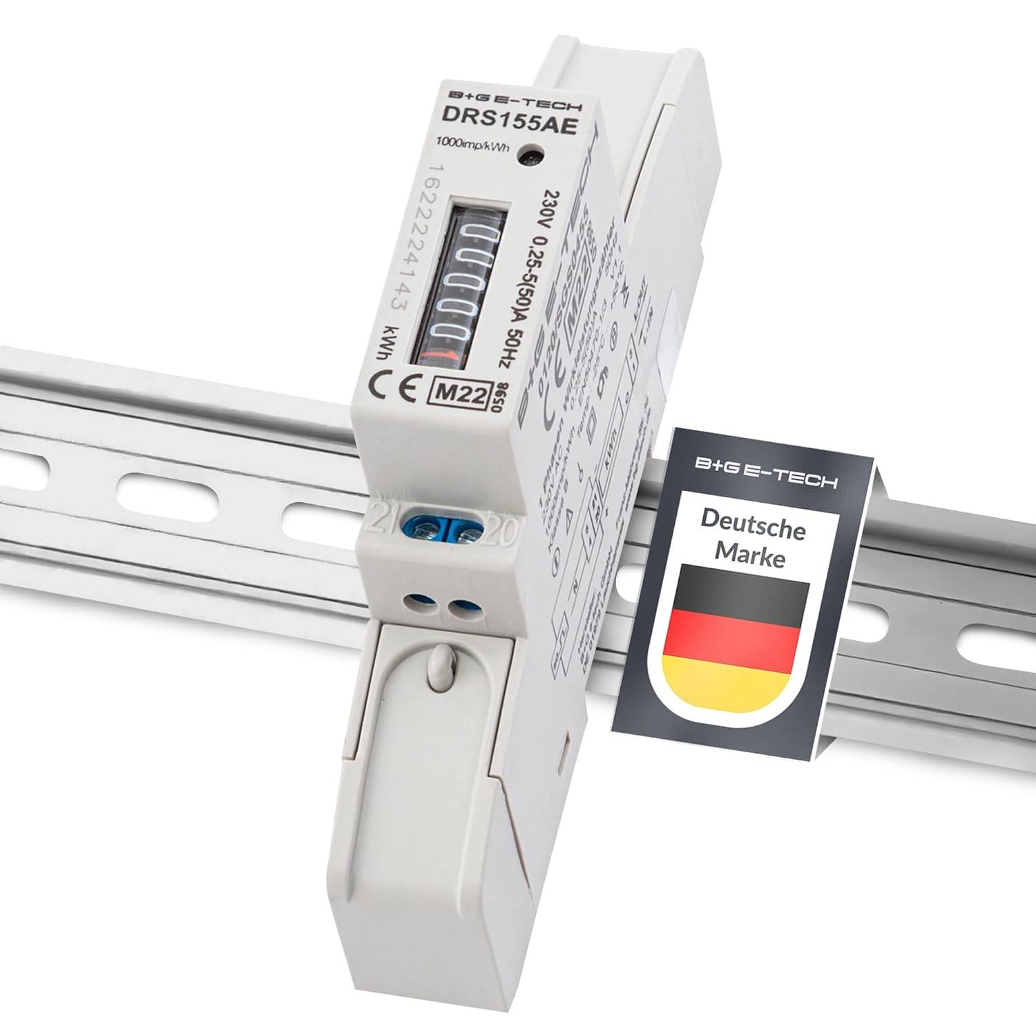 B+G E-Tech DRS155AE - Wechselstromzähler mit Rollenzählwerk Hutschiene 50A MID 2026 Stromzähler digital-0