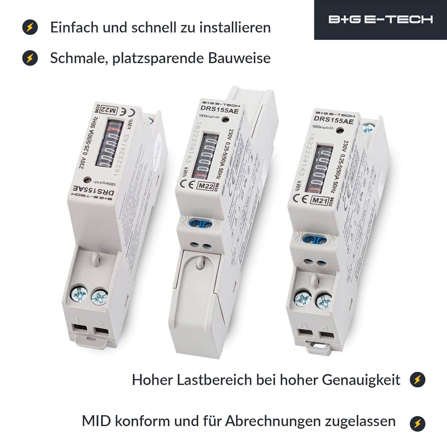 B+G E-Tech DRS155AE - Wechselstromzähler mit Rollenzählwerk Hutschiene 50A MID 2026 Stromzähler digital-2