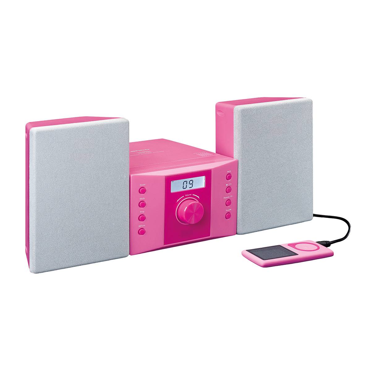 Stereo Microanlage CD FM Radio AUX-IN LCD Display und Sticker Rosa-1