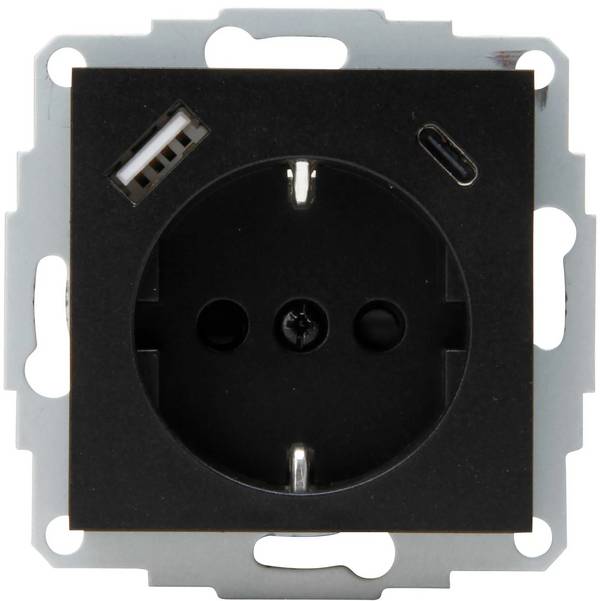 KOPP 297250007 - Schutzkontakt-Steckdose HK07 (USB A/C Anschluss | 250V | 16A) - schwarz