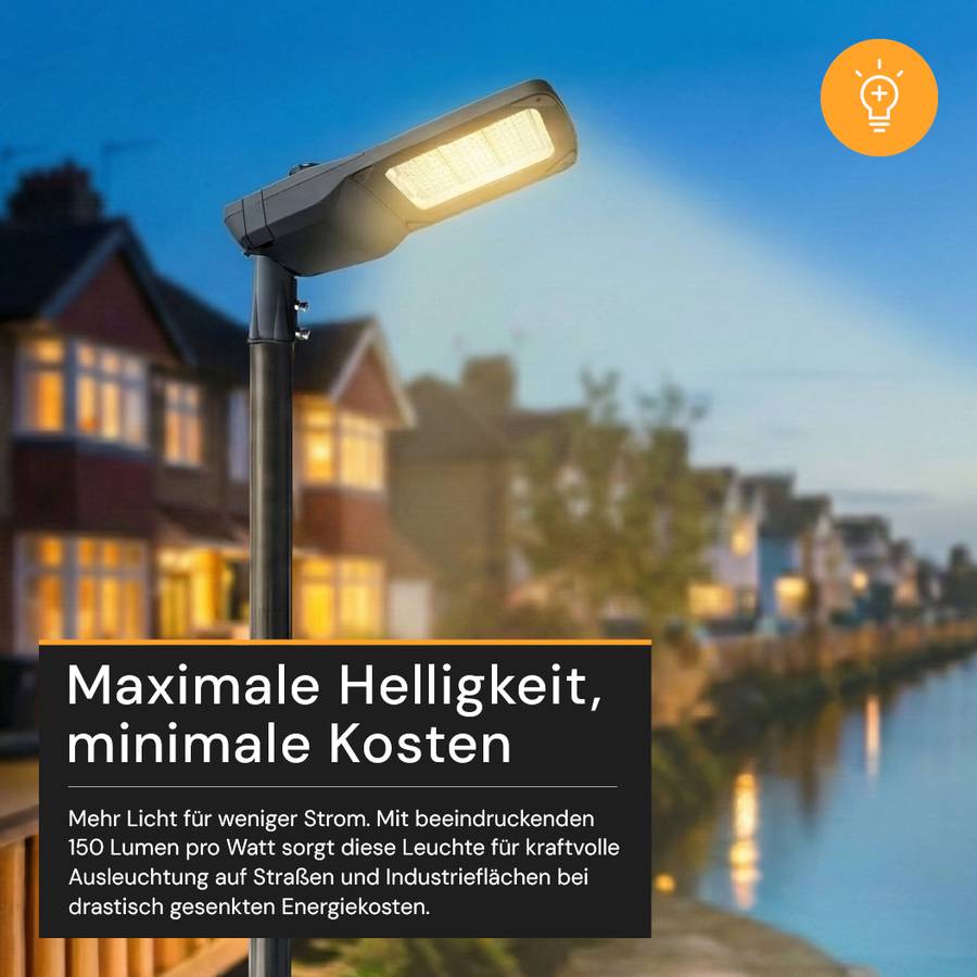 ENOVALITE LED Straßenleuchte PRO 80W 12000lm 3000K Warmweiß IP66 IK08 Dimmbar LUMILEDS Außenstrahler Mastleuchte Schwarz-2