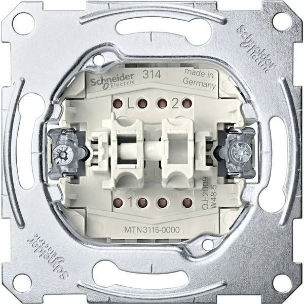 Schneider Electric - MTN3115-0000 - Two-circuit switch insert 1 pole, flush-mounted, 10 AX, AC 250 V, screwl. term.