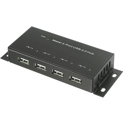  972434 4 Port USB 2.0-Hub Metallgehäuse, zur Wandmontage Schwarz