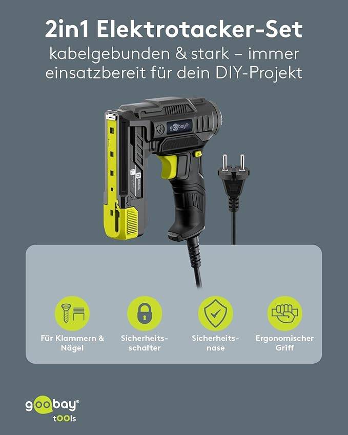 Goobay 77820 2in1 Elektrotacker kabelgebunden, Elektrotacker und Nagelpistole, Typ 53 und 47, 70 W-2