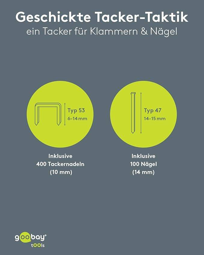 Goobay 77820 2in1 Elektrotacker kabelgebunden, Elektrotacker und Nagelpistole, Typ 53 und 47, 70 W-3