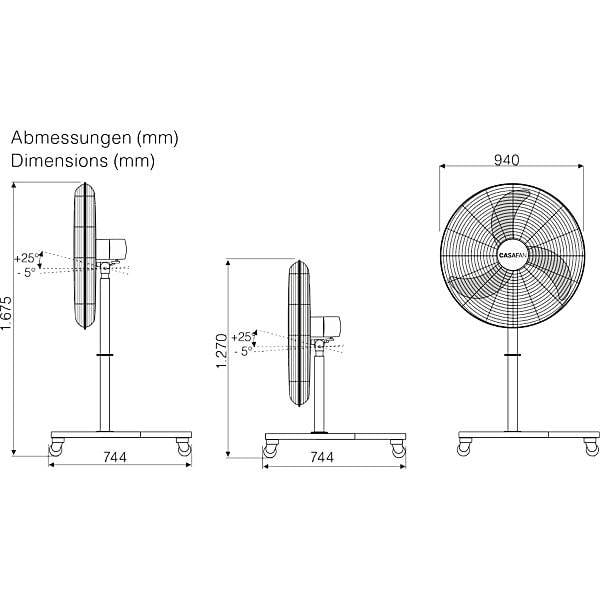 Mobiler Standventilator WM-S 9 Silent Power 6 Drehzahlstufen schwarz. Casafan GmbH 87014649-3