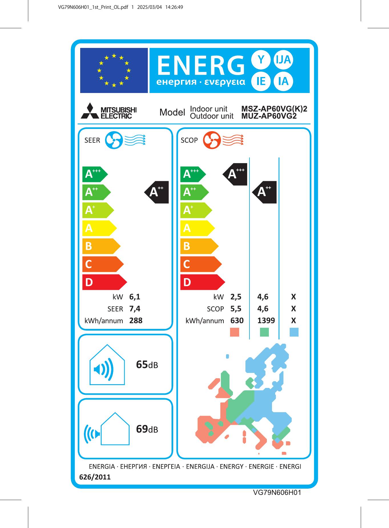 Mitsubishi Electric MSZ-AP60VGK Inneneinheit 21 000 BTU – Wi-Fi, Energieklasse A++-1