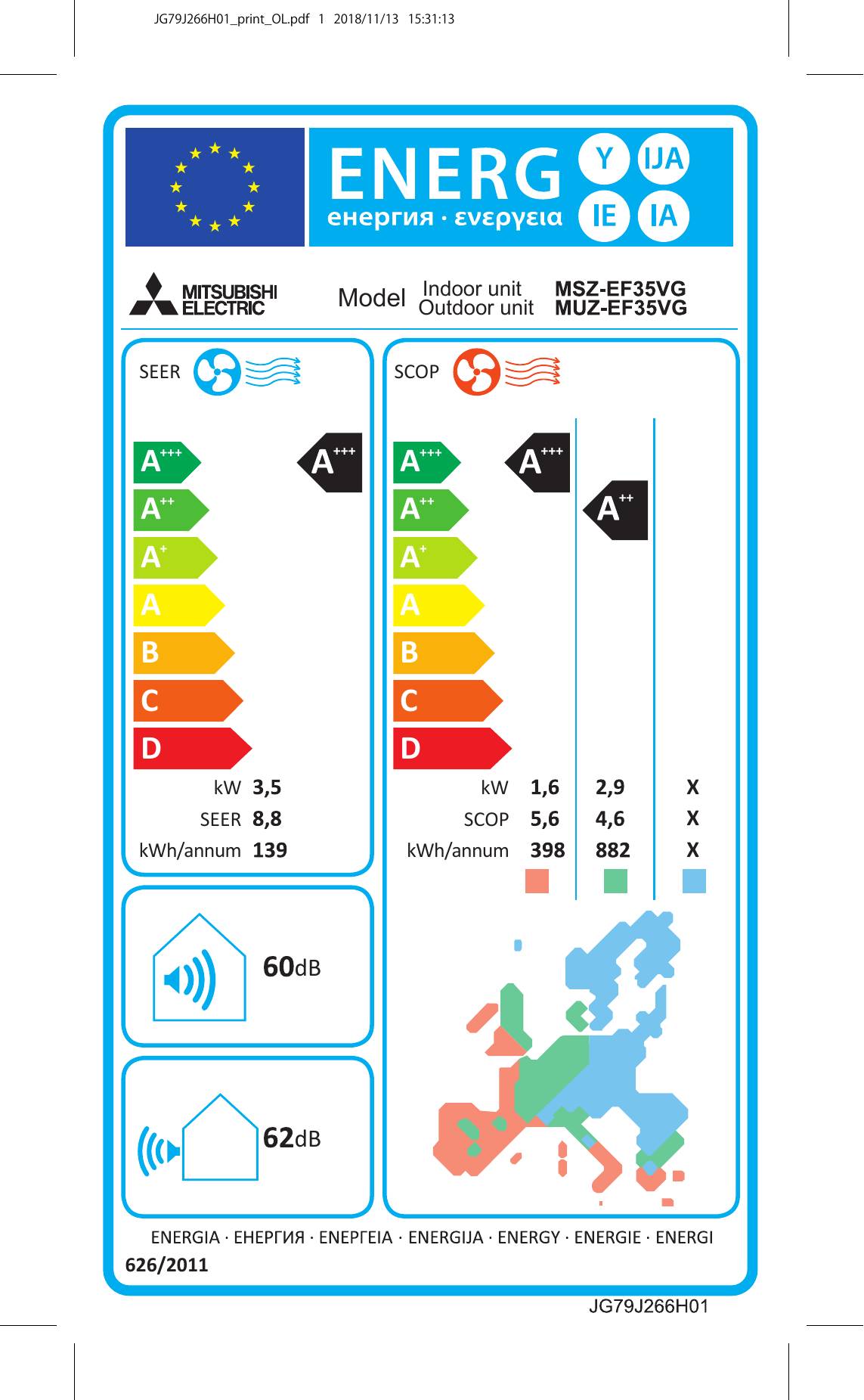 Mitsubishi Electric MSZ-EF35VGKS Inneneinheit 12 000 BTU – Wi-Fi, Energieklasse A+++, Silver Ion Filter-1