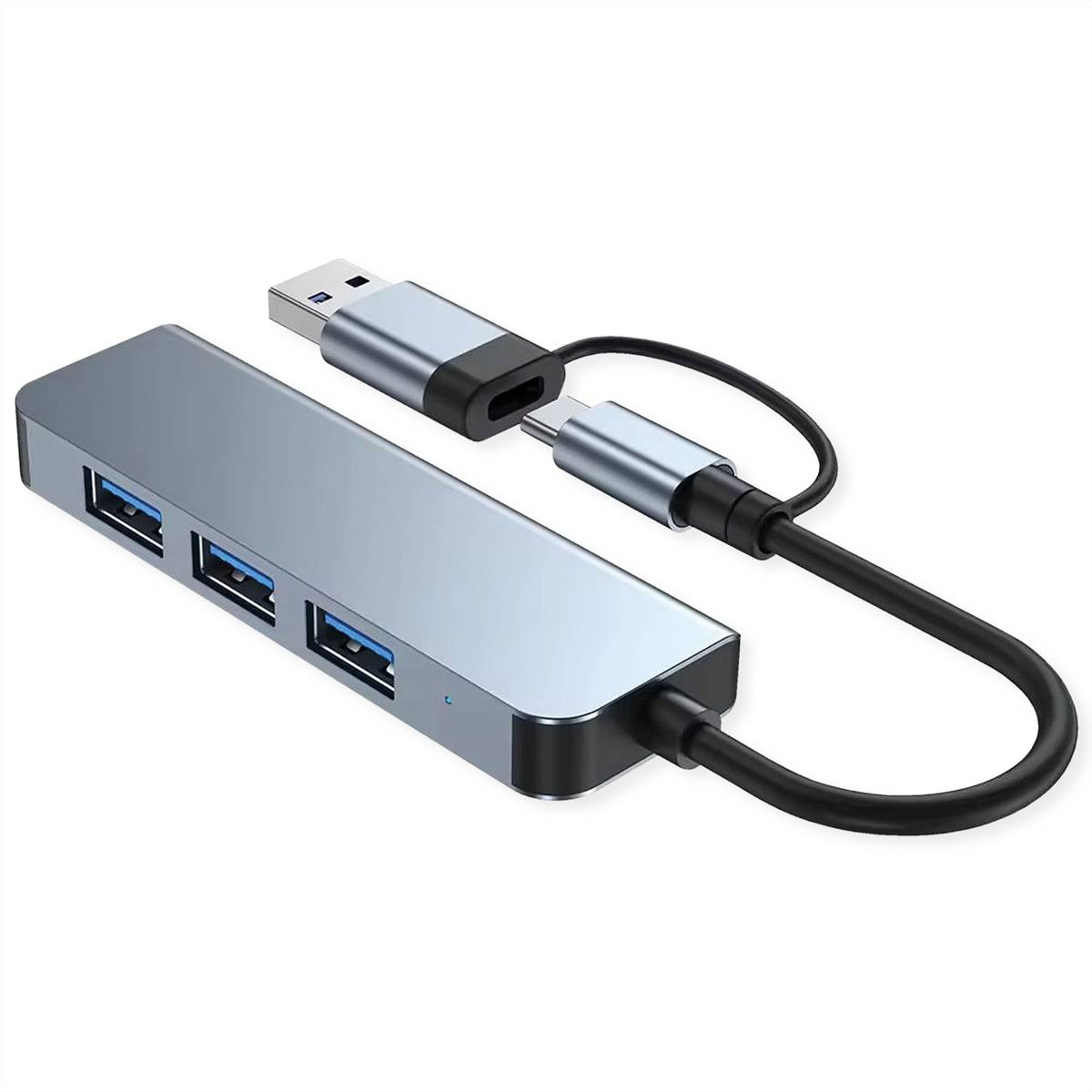 VALUE USB3.2 Gen1 Metall Hub, 4fach Typ A, (1x USB 3.2Gen1 + 3x USB 2.0), Typ A+C Anschlusskabel-0