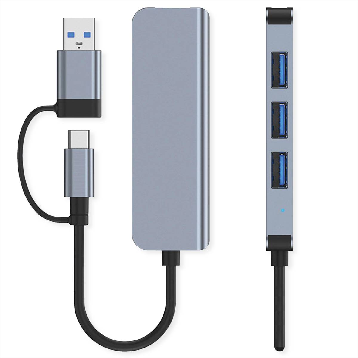 VALUE USB3.2 Gen1 Metall Hub, 4fach Typ A, (1x USB 3.2Gen1 + 3x USB 2.0), Typ A+C Anschlusskabel-3