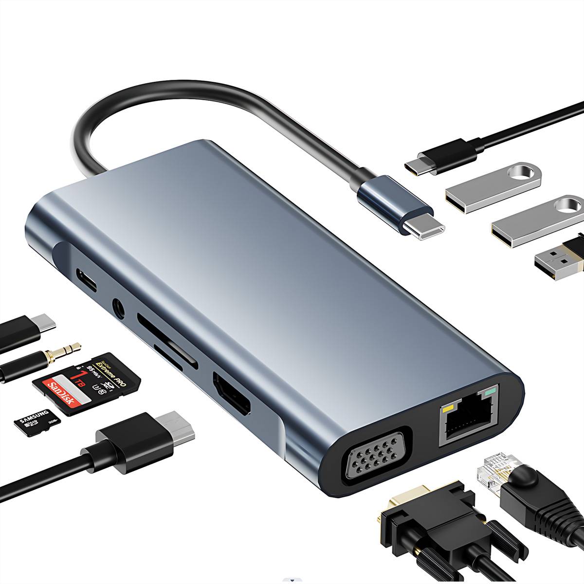 VALUE USB Typ C Docking Station, HDMI 4K60, 1x Gigabit Ethernet, 2x USB A + Typ C PD, 1x SD/microSD, 1x Audio-2