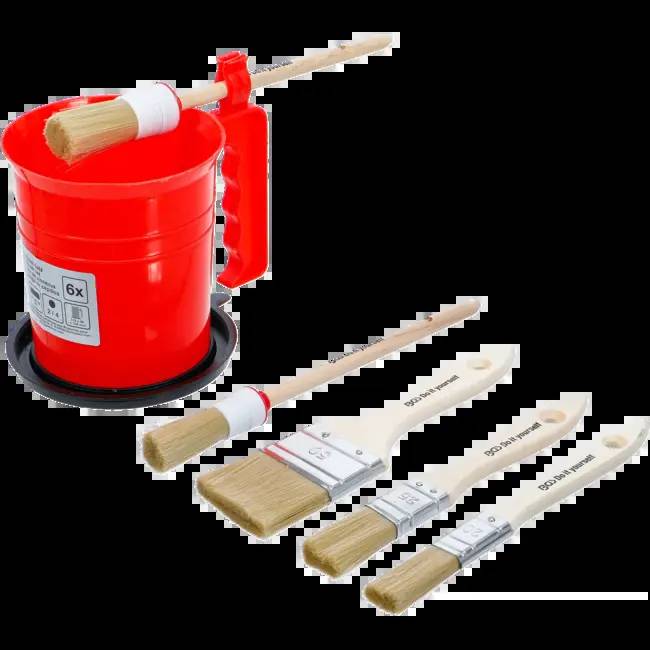 BGS TECHNIC Flach-/Ringpinsel-Set mit Farbbecher, 6-teilig-0