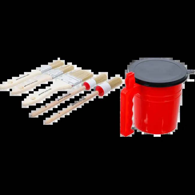 BGS TECHNIC Flach-/Ringpinsel-Set mit Farbbecher, 6-teilig-1