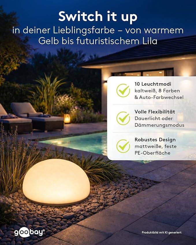 Goobay 80205 LED-Solar-Dekoleuchte Stein 2er-Set, Solar-Gartenleuchte, RGBW, 10 lm, IP44, Erdspieß-6