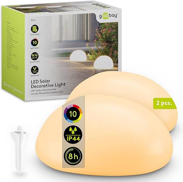 Goobay 80205 LED-Solar-Dekoleuchte Stein 2er-Set, Solar-Gartenleuchte, RGBW, 10 lm, IP44, Erdspieß