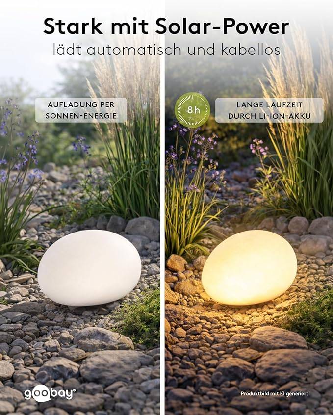 Goobay 80205 LED-Solar-Dekoleuchte Stein 2er-Set, Solar-Gartenleuchte, RGBW, 10 lm, IP44, Erdspieß-3