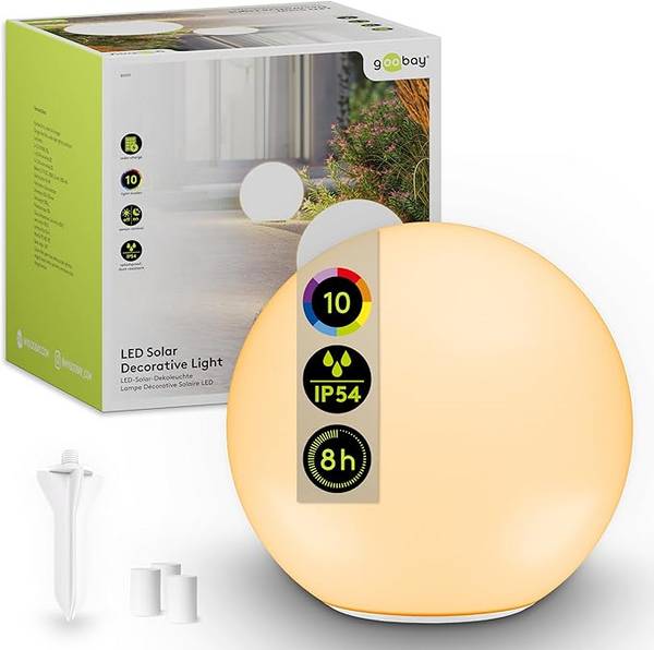 Goobay 80203 LED-Solar-Dekoleuchte Kugel XL, Solar-Gartenleuchte Ø35 cm, RGBW, 25 lm, IP54, Erdspieß