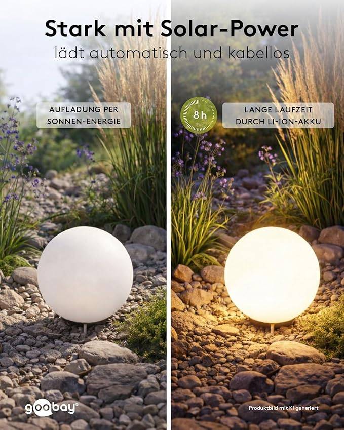Goobay 80203 LED-Solar-Dekoleuchte Kugel XL, Solar-Gartenleuchte Ø35 cm, RGBW, 25 lm, IP54, Erdspieß-3