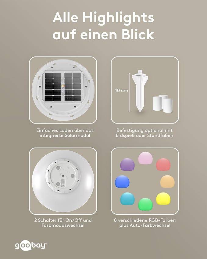 Goobay 80203 LED-Solar-Dekoleuchte Kugel XL, Solar-Gartenleuchte Ø35 cm, RGBW, 25 lm, IP54, Erdspieß-4