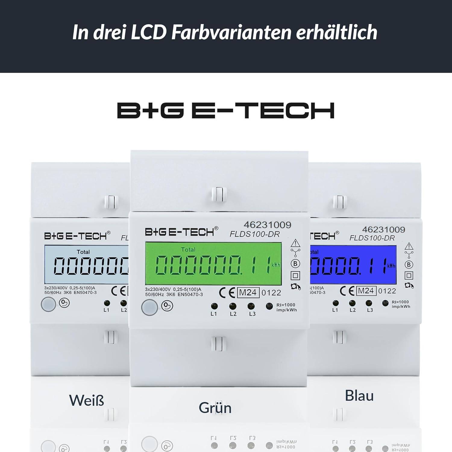 B+G E-Tech FLDS100DR Drehstromzähler 400V 100A LCD Blau Hutschiene MID 2026 digital Stromzähler-1