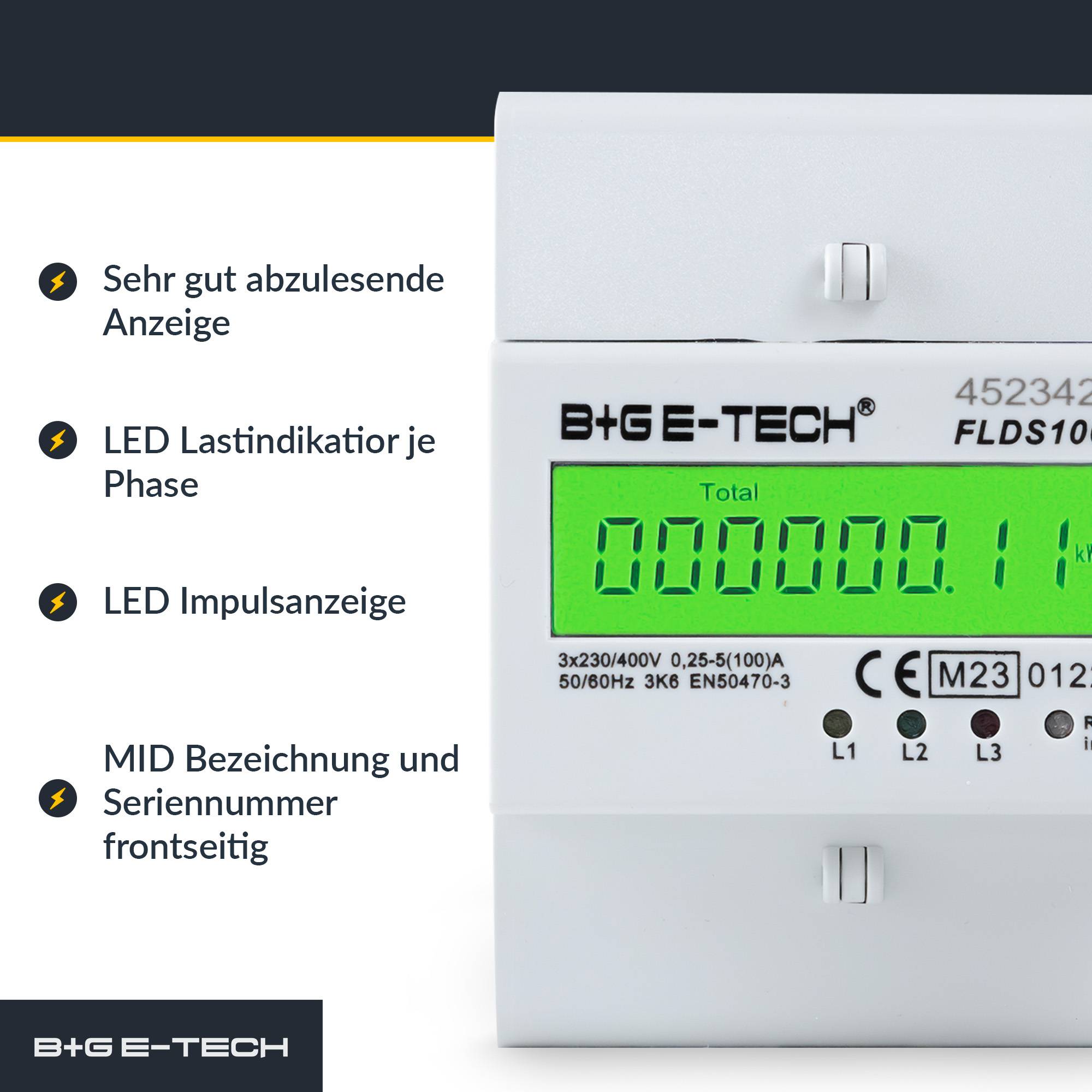 B+G E-Tech FLDS100 Drehstromzähler Hutschiene 400V 100A MID 2026 digital Stromzähler-3