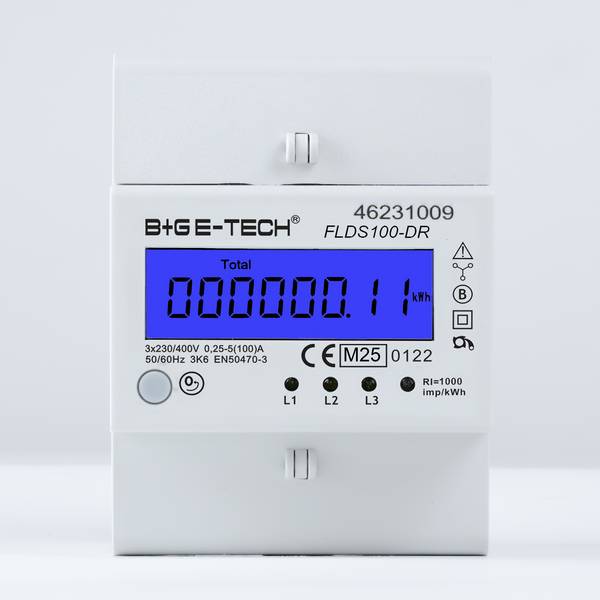 B+G E-Tech FLDS100DR Drehstromzähler 400V 100A LCD Blau Hutschiene MID 2026 digital Stromzähler