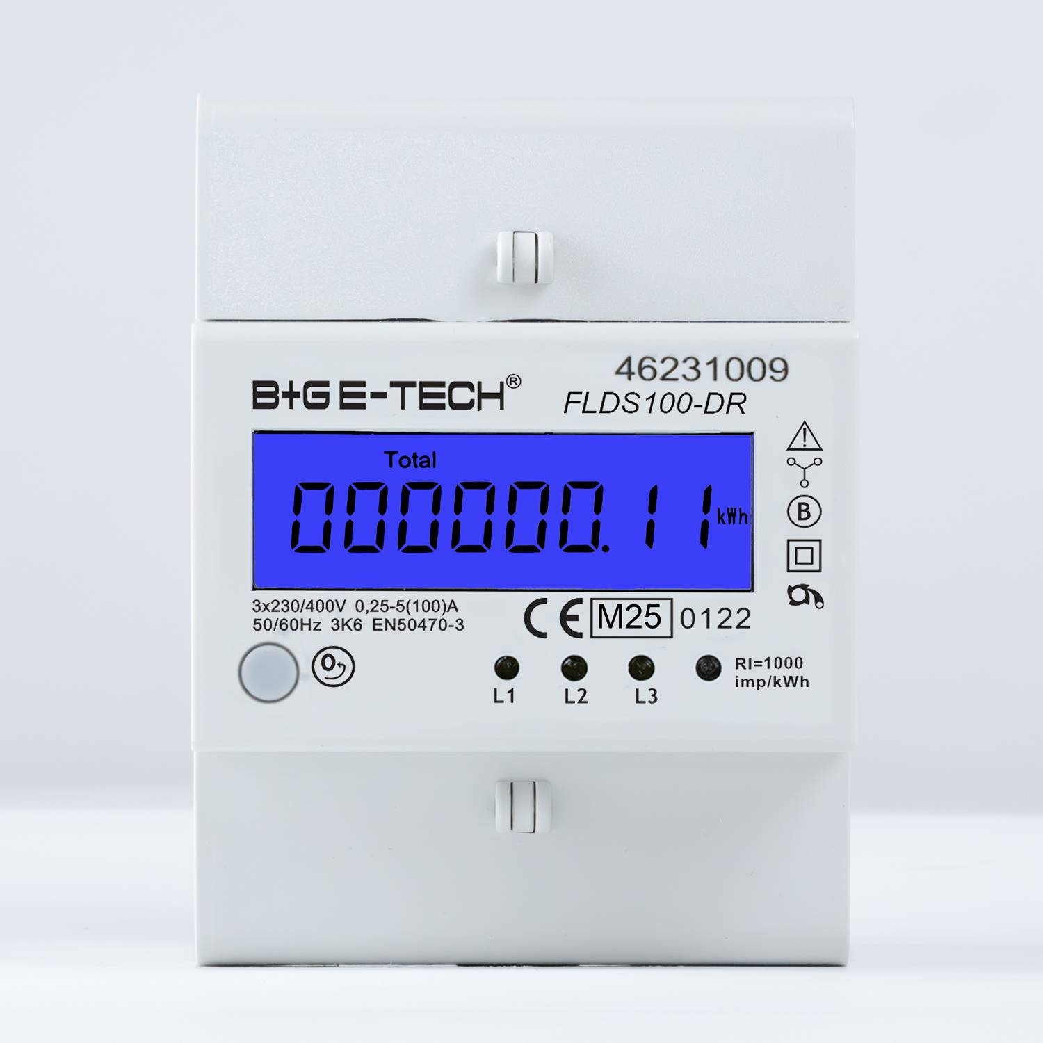 B+G E-Tech FLDS100DR Drehstromzähler 400V 100A LCD Blau Hutschiene MID 2026 digital Stromzähler-0