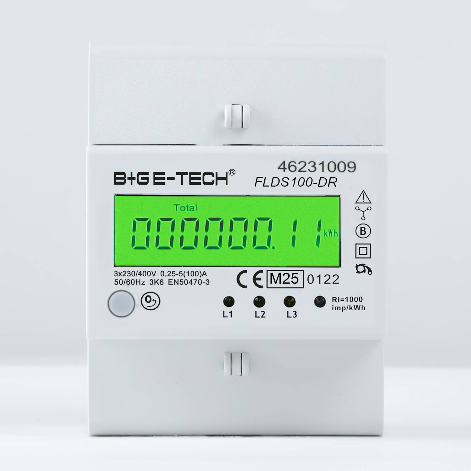 B+G E-Tech FLDS100DR Drehstromzähler 400V 100A LCD Grün Hutschiene MID 2026 digital Stromzähler-0