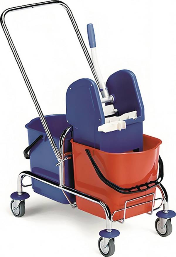 Doppel-Fahreimer Chrom II, 2x 15 Liter, Schiebebügel, Mopp-Presse
