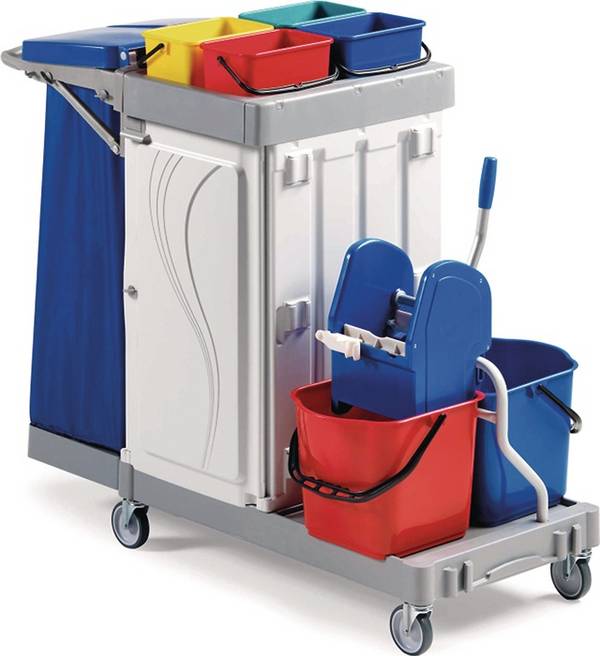 Reinigungswagen Poly III, 2x 15 Liter mit Mopp-Presse + 4x 4 Liter