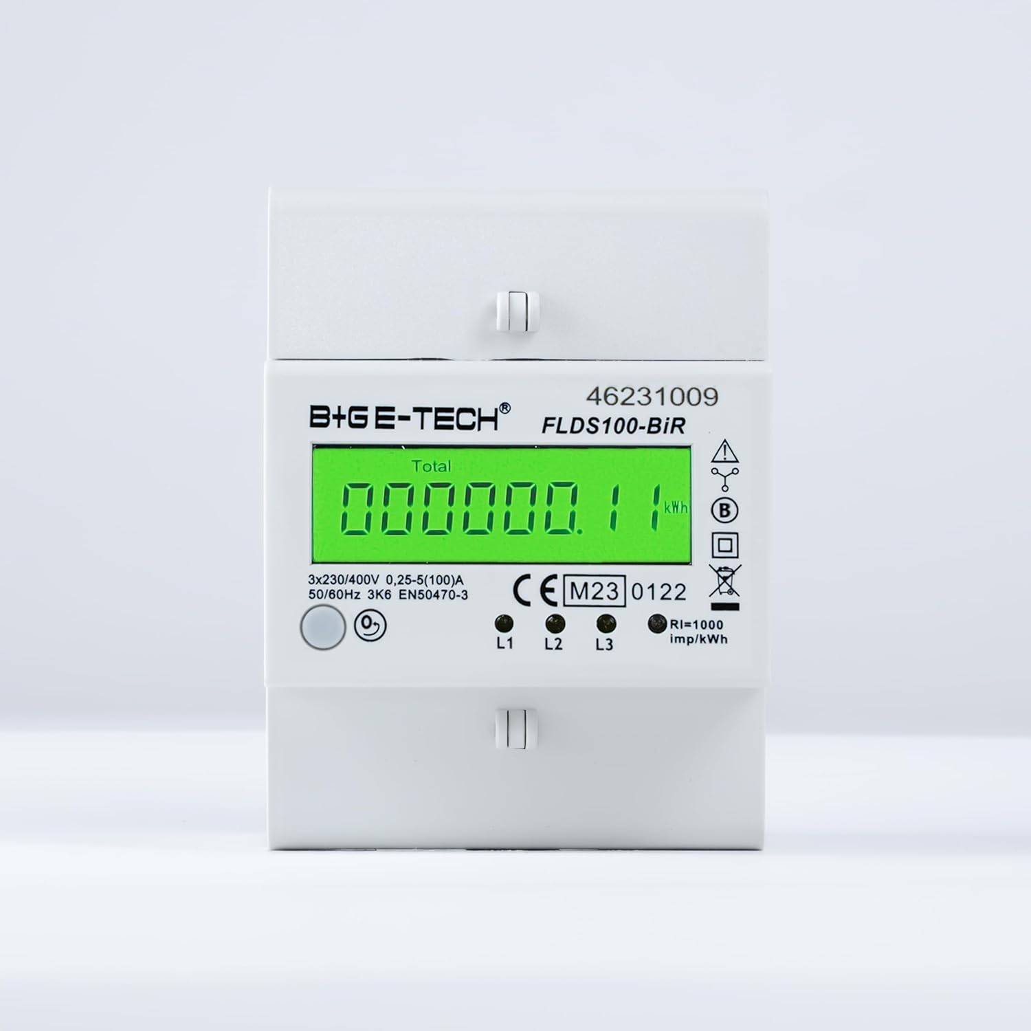 B+G E-Tech FLDS100BiR Drehstromzähler saldierend Hutschiene 400V 100A MID 2026 digital Stromzähler-1