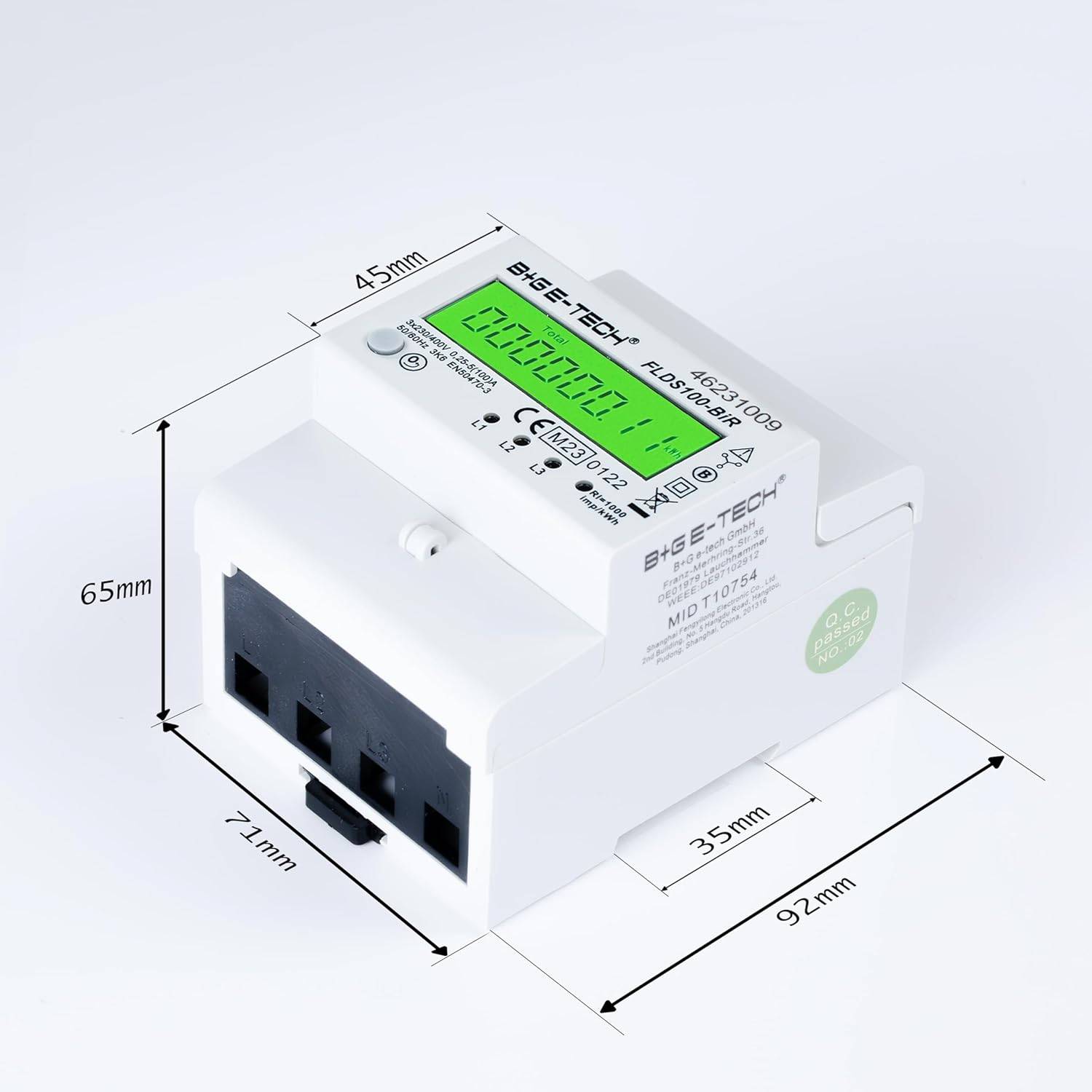 B+G E-Tech FLDS100BiR Drehstromzähler saldierend Hutschiene 400V 100A MID 2026 digital Stromzähler-3