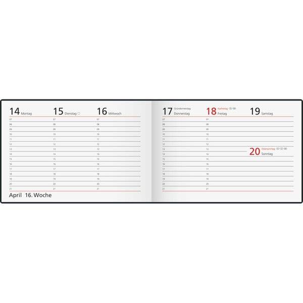 Taschenkalender Septimus 15,2x10,2cm 1 Woche/2 Seiten Kunststoff schwarz 2027-1