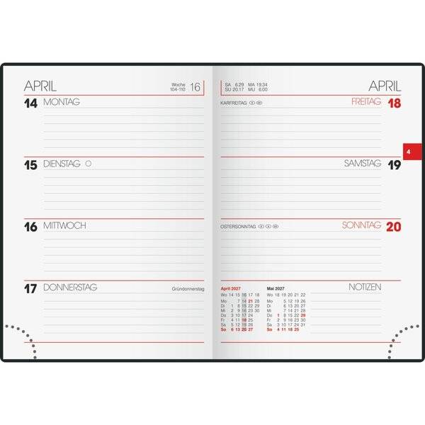 Taschenkalender 731 10x14cm 1 Woche/2 Seiten Kunststoff schwarz 2027-1
