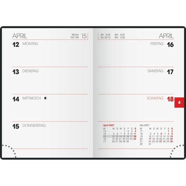 Taschenkalender 713 7,2x10,2cm 1 Woche/2 Seiten Kunststoff bordeaux 2027-1