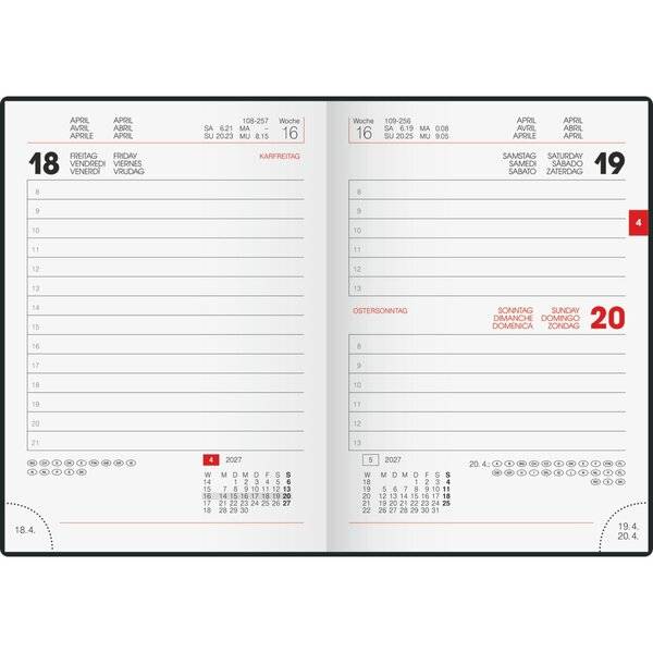 Taschenkalender 736 10x14cm 1 Tag/Seite PU-Einband flexibel Neon schwarz 2027-1