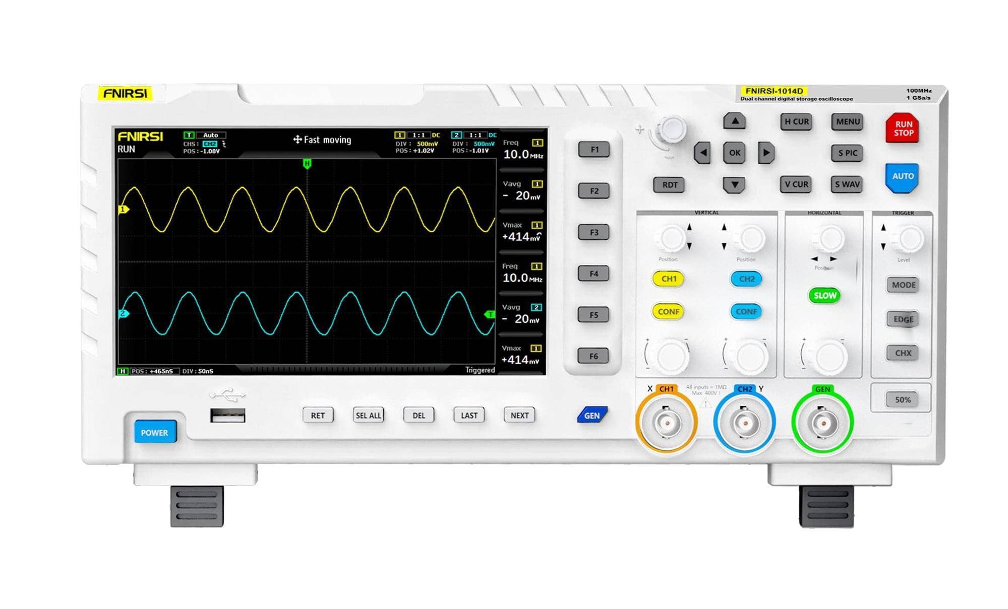 FNIRSI 1014D 2-in-1 Oszilloskop mit Signalgenerator, 7\" Display, 2 Kanäle, 100MHz, USB-1