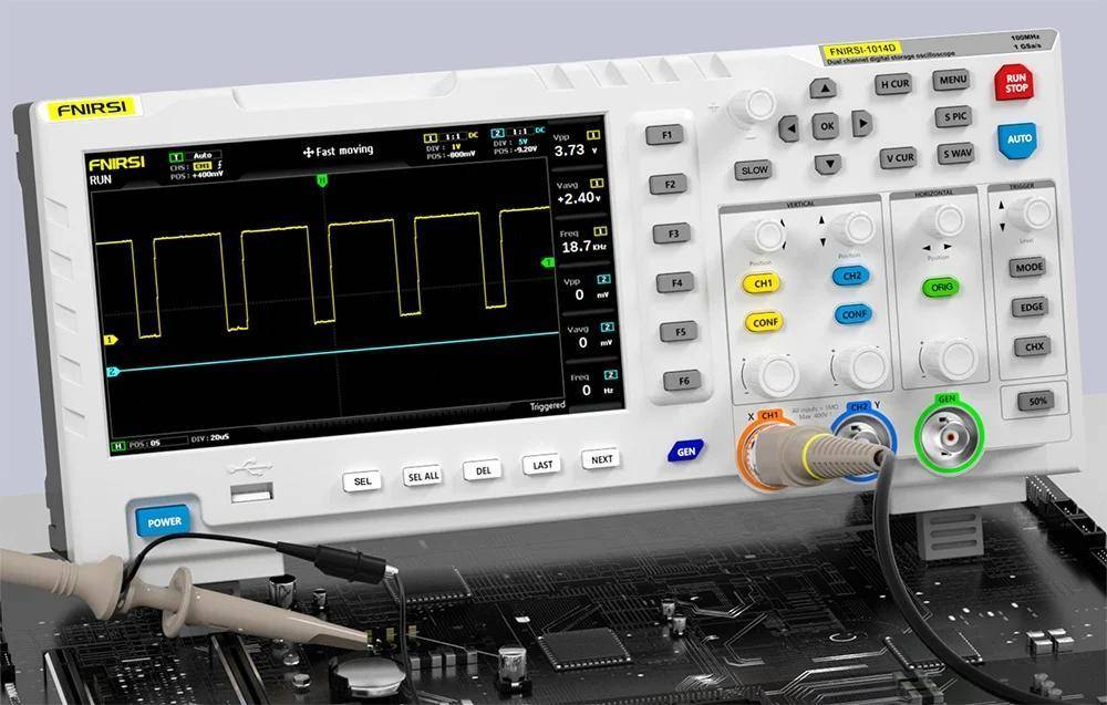 FNIRSI 1014D 2-in-1 Oszilloskop mit Signalgenerator, 7\" Display, 2 Kanäle, 100MHz, USB-4