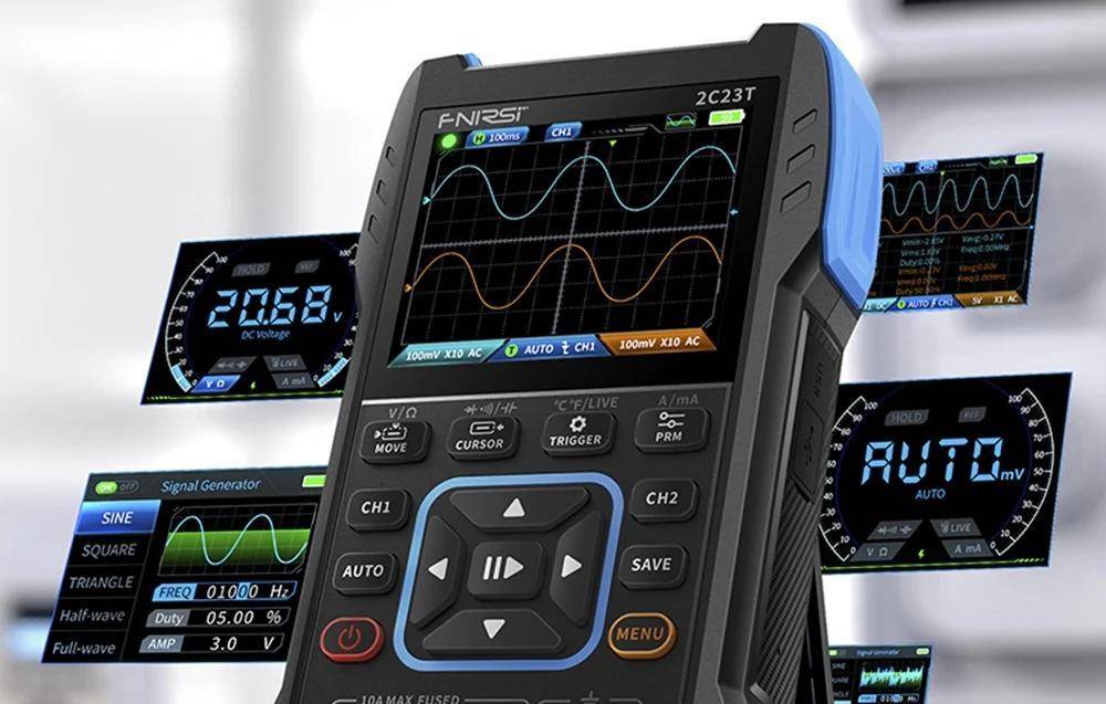 FNIRSI 2C23T 3-in-1 Portables Oszilloskop mit Multimeter und Signalgenerator, 2,8\" Display, 10 MHz-3