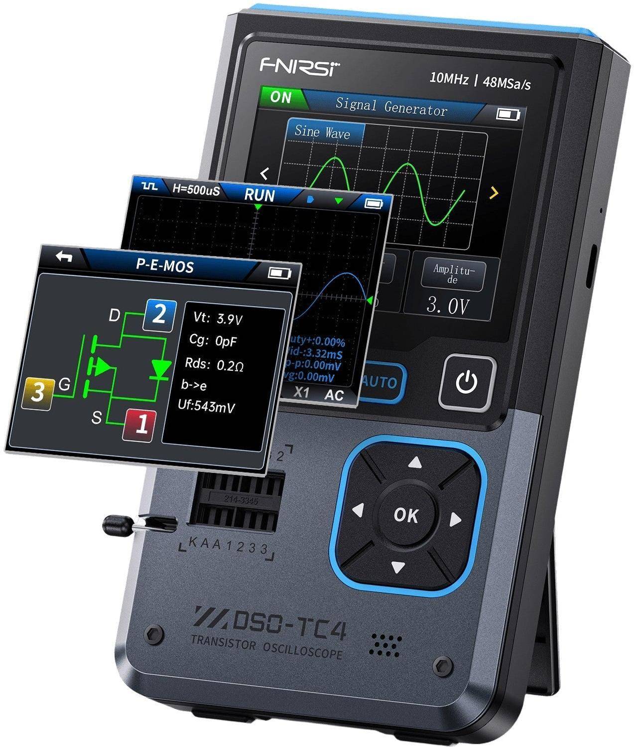 FNIRSI DSO-TC4 3-in-1 Portables Oszilloskop, Bauteiltester, Signalgenerator, 2,8\" Display, 10 MHz-0