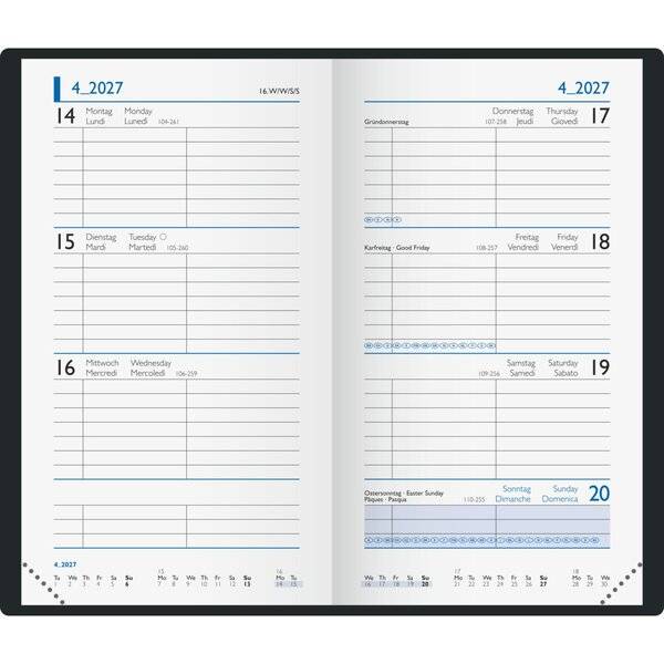 Taschenkalender 756 1 Woche/2 Seiten 8,7x15,3cm Balacron-Einband schwarz 2027-1