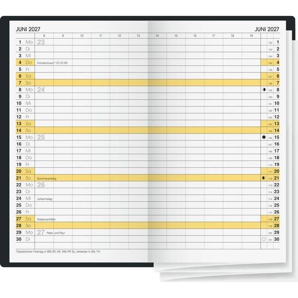 Faltkalender 746 8,7x15,3cm 1 Monat/2 Seiten Leder schwarz 2027-1