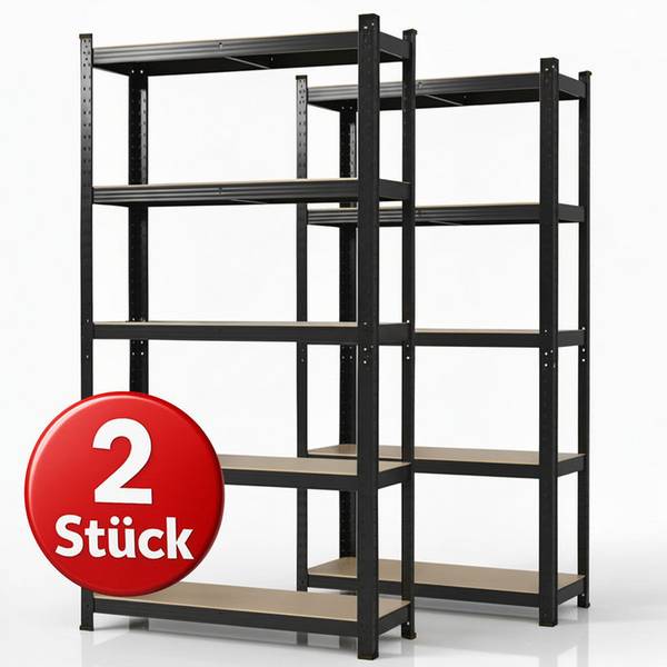 KARAT Schwerlastregal Lakota - Traglast bis 875 kg - 2er-Set - Schwarz- 200 x 120 x 60 cm