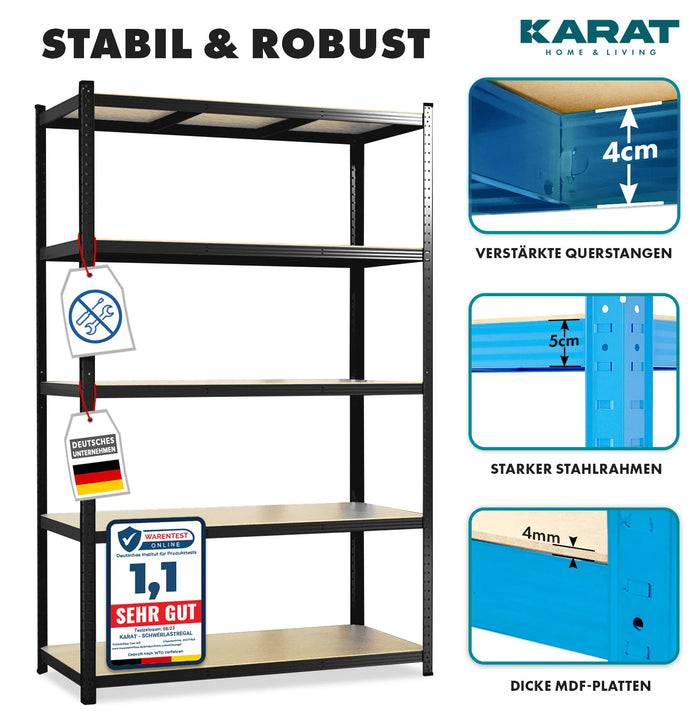 KARAT Schwerlastregal Lakota - Traglast bis 875 kg - 2er-Set - Schwarz- 200 x 120 x 60 cm-2